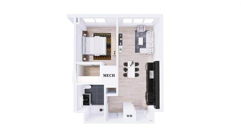 Floor plan for 1 bed, 1 bath, 692 sqft